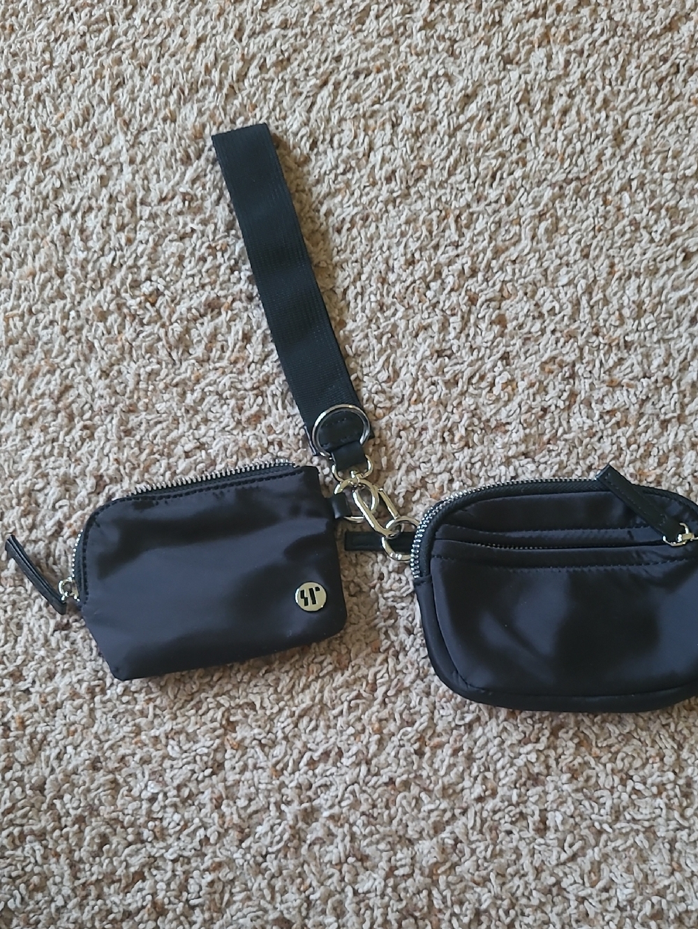 Black Double Pouch Wristlet with Detachable Strap